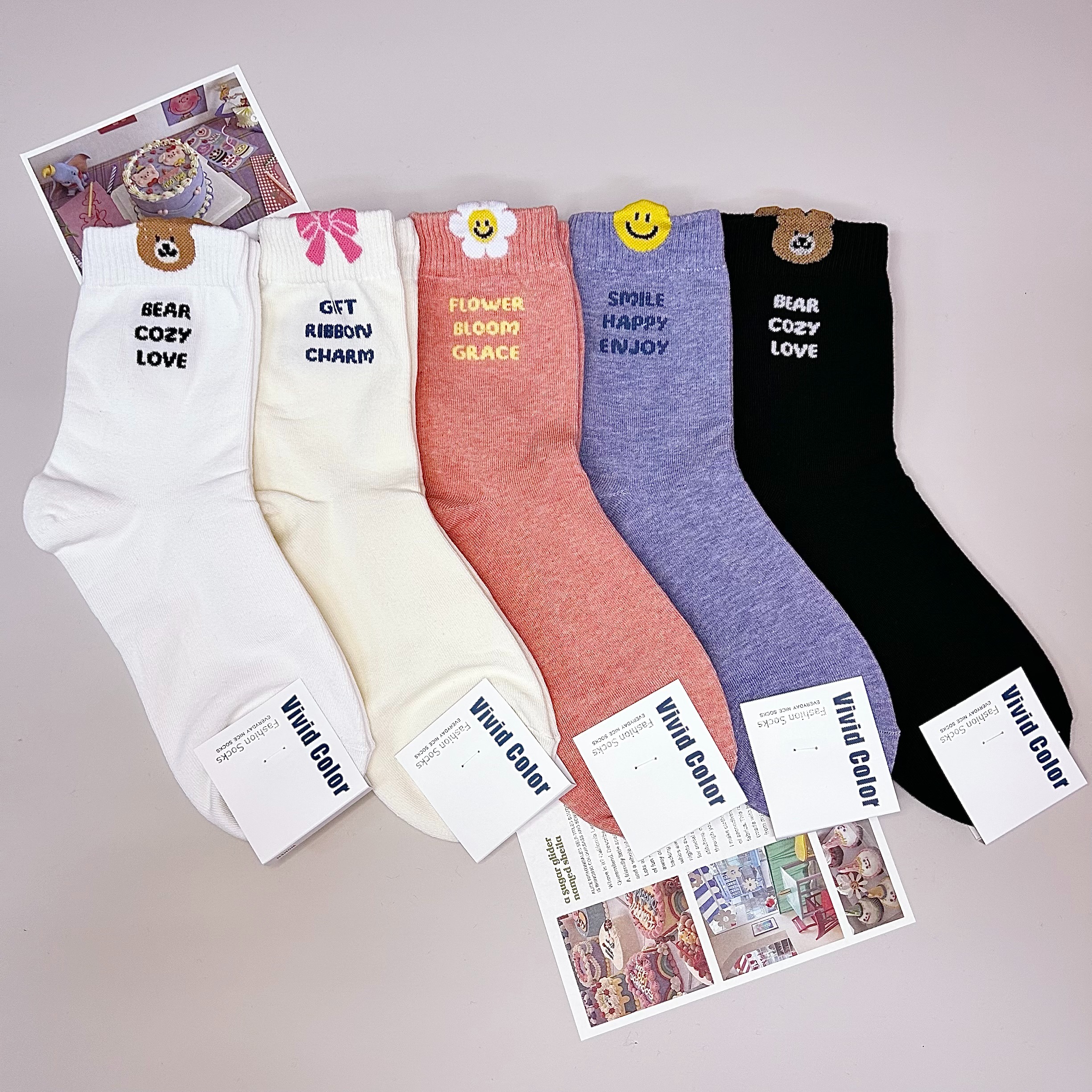 버닛 볼록 레터링 패션 양말 국산 중목 예쁜 캐주얼 아이콘 선물 데일리삭스 - 이미지 9