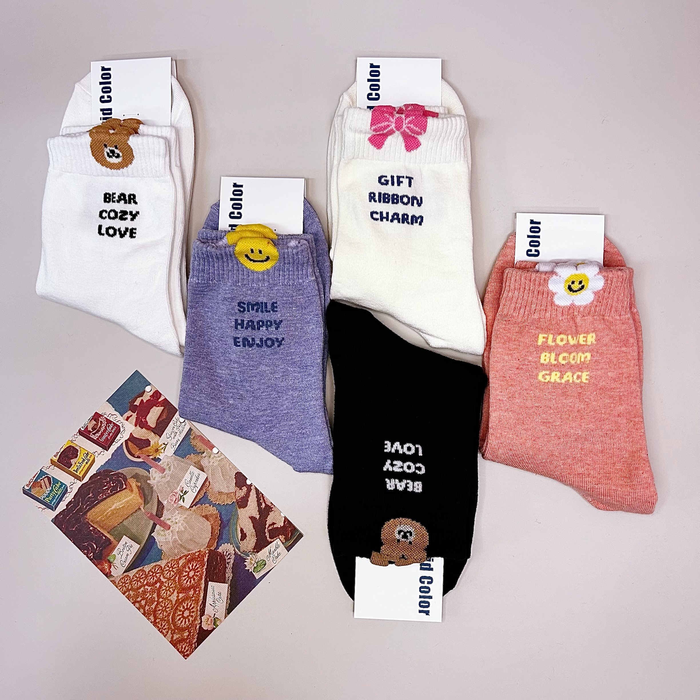 버닛 볼록 레터링 패션 양말 국산 중목 예쁜 캐주얼 아이콘 선물 데일리삭스 - 이미지 4